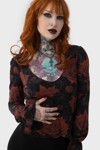 Blood Rose Top | XL / Black/Red / 95% Viscose 5% Elastane