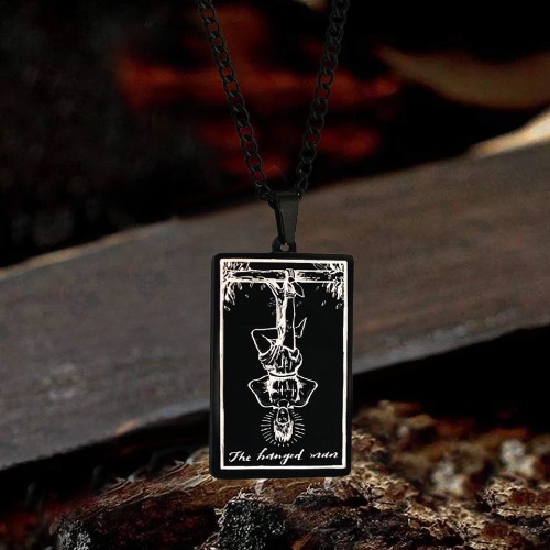 Major Arcana Tarot Stainless Steel Necklace | Black / The Hanged Man，XII