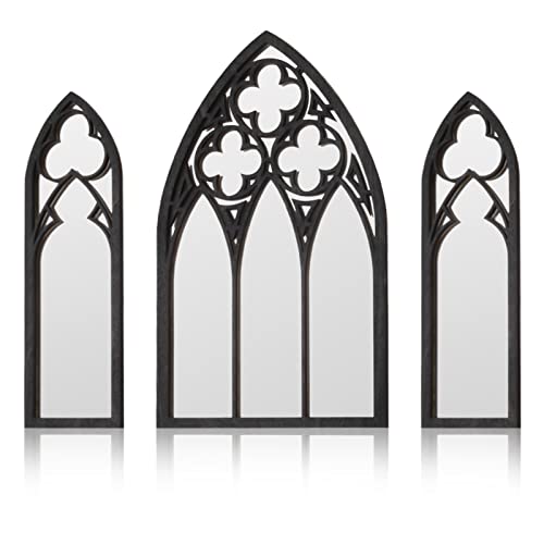 BOUMUSOE 3 Pack Gothic Mirrors Wall Decor, Cathedral Arch Frame Tiny Mirror Goth Room Decor - 9.8 inches Spooky Gothic Decorative Mirror Rustic Wall Hanging Decor for Bedroom Bathroom Living Room - Black