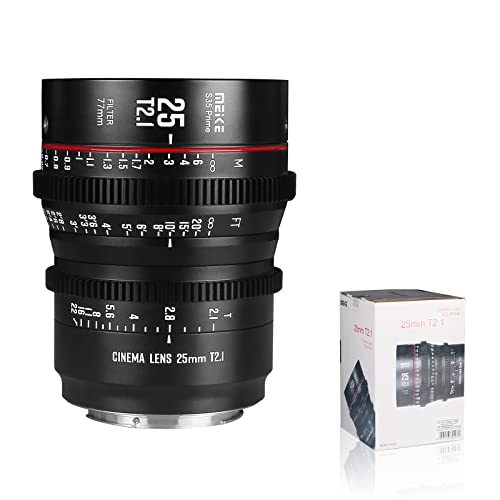 Meike 25mm T2.1 S35 Manual Focus Wide Angle Prime Cinema Lens for Canon EF Mount and Cine Camcorder EOS C100 Mark II, EOS C200, EOS 300 Mark II, EOS C300 Mark III, Zcam E2-S6 6K