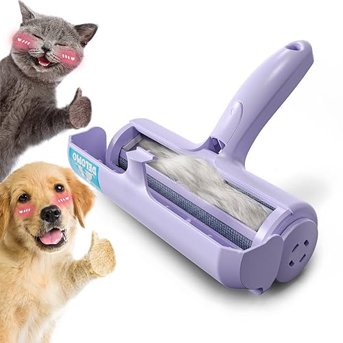 DELOMO Pet Hair Remover Roller - Dog & Cat Fur Remover with Self-Cleaning Base - Efficient Animal Hair Removal Tool - Perfect for Furniture, Couch, Carpet, Car Seat, Purple - Purple