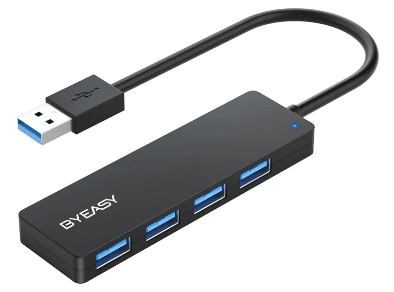 USB Hub, BYEASY 4 Port USB 3.0 Hub, Ultra Slim Portable Data Hub Applicable for iMac Pro, MacBook Air, Mac Mini/Pro, Surface Pro, Notebook PC, Laptop, USB Flash Drives, Tesla Model 3 and Mobile HDD - 0.8 ft Black