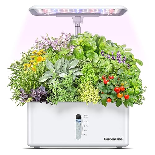 GARDENCUBE Hydroponics Growing System Garden: 8 Pods Indoor Herb Garden with Grow Light Plants Germination Kit Quiet Automatic Hydroponic Height Adjustable - Gardening Gifts for Women Kitchen White - 8-pods - White-8