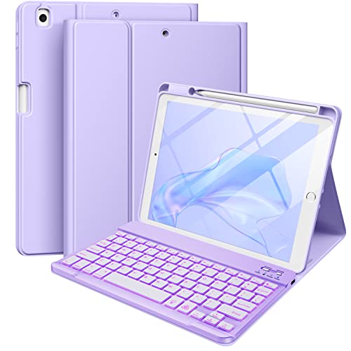 Hamile for iPad 9th Generation Case with Keyboard 10.2 Inch - Backlit Wireless Detachable Folio Keyboard Cover with Pencil Holder for iPad 8th Gen/7th Gen/iPad Pro 10.5"/iPad Air 3rd Gen (Purple) - Purple