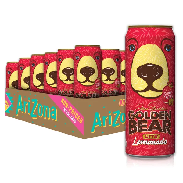 Arizona Golden Bear Strawberry Lemonade - Big Can, 23 Fl Oz (Pack of 24) - Golden Bear Strawberry Lemonade