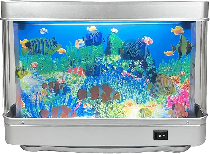 Tokenkuko Fake Fish Tank Mini Aquarium,Artificial Tropical Fish Decorative,Fake Aquarium Decorative Lamp,Aquarium Lights Motion Lamp Night Light with Moving Fish,Gift for Kids(US Plug)