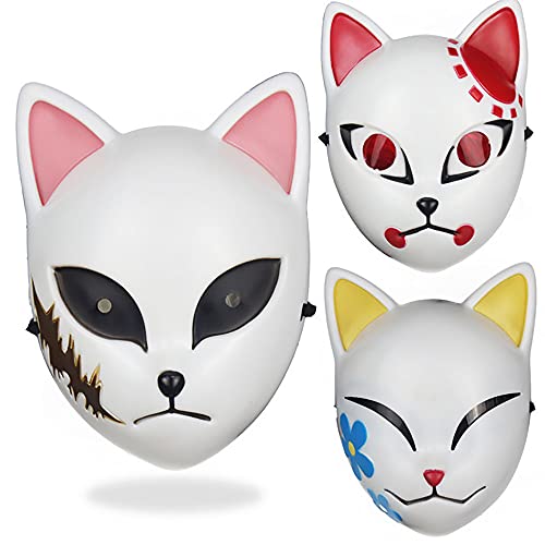 goodhelper Halloween Demon Slayer Mask Japanese Anime Carnival Masquerade Fox Mask - No Light 3pc
