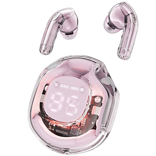 ACEFAST T8 Wireless Earphones Bluetooth 5.3 Headphones LED Power Display Mini Crystal in-Ear Earbuds with Wireless Charging Case Touch Control Built-in Mic Headphone for Sports Waterproof Earphone - Pink