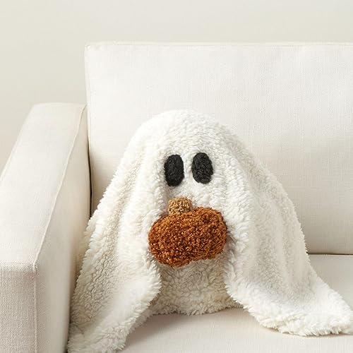 Gus The Ghost With Pumpkin Pillow,Ghost Plush Pillow Toys,Ghost Cushion Plushies Kawaii Homeware Gifts,Soft Stuffed Halloween Ghost Plush Great Halloween Decorations