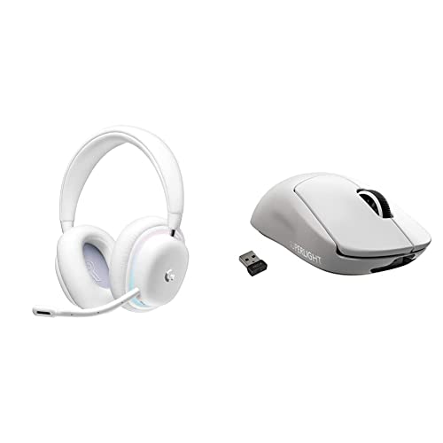 Logitech G G735 Wireless Gaming Headset, Customisable LIGHTSYNC RGB Lighting, LIGHTSPEED, Bluetooth, 3.5 MM Aux Compatible- White Mist & PRO X SUPERLIGHT Wireless Gaming Mouse - White - Headset + Gaming Mouse