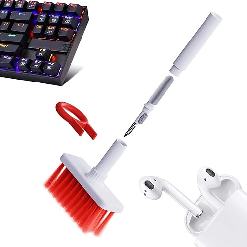5 in 1 Keyboard Cleaner, Keyboard Cleaning Kit with Keyboard Brush, Airpod Cleaner and Keycap Puller, Airpod and Computer Cleaning Kit for Mechanical Keyboard (Red White)