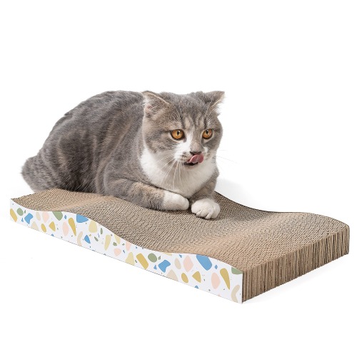 Conlun Cat Scratcher Cat Scratching Pad with Different Scratch Textures Wave Curved/Flat Shape Design Corrugated Cardboard Double-Sided Anti-Slip Durable Cardboard Cat Scratcher - Large-Wave
