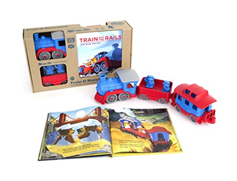 Green Toys Train & Storybook Set - Pretend Play, Motor Skills, Reading, Kids Toy Vehicle Gift Set. No BPA, phthalates, PVC. Dishwasher Safe, Recycled Materials, Made in USA.
