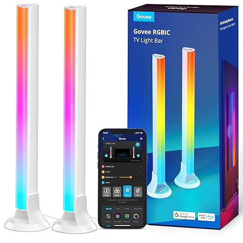 Govee RGBIC Light Bars, 15 Inches WiFi TV Backlight with Double Light Beads, Smart Light Bars with Multiple Placement Options Suitable for 45-70 inch TVs, Work with Alexa and Google Assistant, White - White