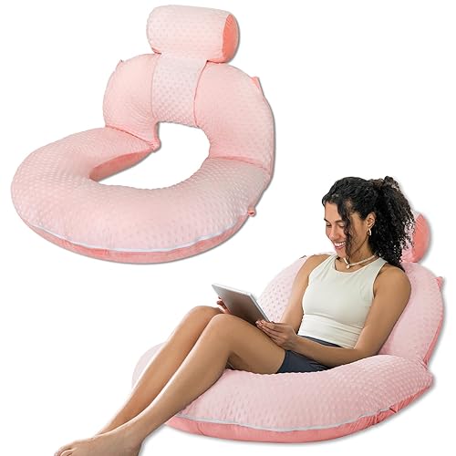 INSEN Reading Pillow, Back Pillow for Sitting in Bed for Reading, Nurse & Relax, Reading Pillow for Adults, Moms & Kids, Sit Up Pillow for Bed (Upgrade-Dot Velvet-Pink, Upgrade) - Upgrade-dot Velvet-pink - Upgrade