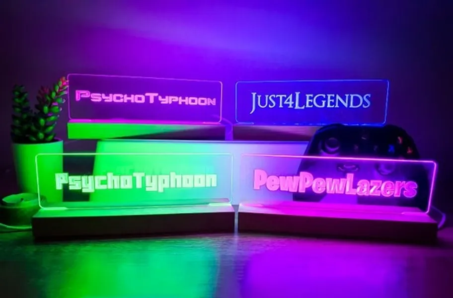 Personalised Gamer Tag Name Sign Gaming Name Light LED Lamp  | Etsy UK