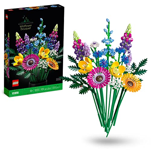 LEGO 10313 Icons Wildflower Bouquet Set, Artificial Flowers with Poppies and Lavender, Christmas Crafts for Adults, Home Décor, Gifts for Women, Men, Her & Him, Botanical Collection - Single
