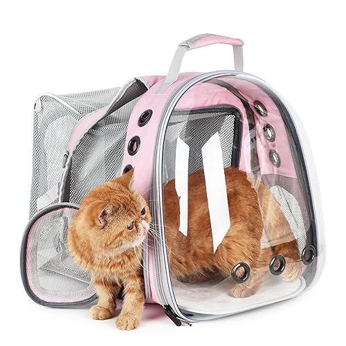 Lollimeow Cat Carrier Backpack, Bubble Expandable Backpack Carrier, Pets and Small Dogs,Airline-Approved, Designed for Travel, Hiking, Walking & Outdoor Use (Square Expandable-Pink) - Square Expandable-Pink