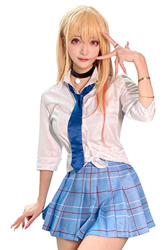 Roocnie Marin Kitagawa Cosplay Costume Anime Outfit Shirt Japanese School Girl Uniform Dress - X-Small - White