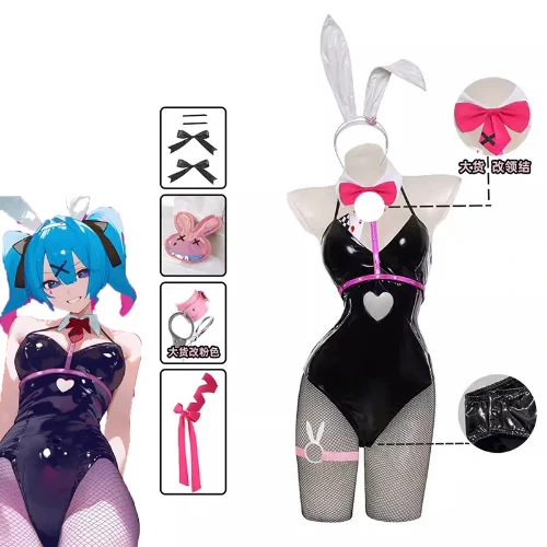 Anime Miku Rabbit Cosplay hole Black Leather Bunny Girl Sexy Cute Halloween Cosplay Costume Headdresses Clothes Bows girl Wig - AliExpress 