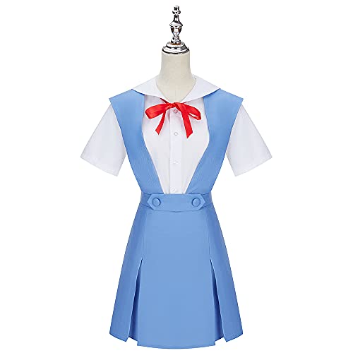 Weixu Asuka Langley Soryu Rei Ayanami Cosplay Costume Senior High School Uniform Blue Halloween - XX-Small Blue Women
