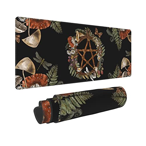 Pentagram Forest Magic Mushroom Witch Black XXL XL Large Gaming Mouse Pad for Desk, Non-Slip Long Extended Keyboard Pads Mousepad Rubber Table Mat 31.5 X 11.8 Inch - Pentagram Forest Magic Mushroom Black