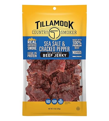 Tillamook Country Smoker Real Hardwood Smoked Beef Jerky, Sea Salt & Cracked Pepper, 10 Ounce - Sea Salt & Cracked Pepper - 10 Ounce (Pack of 1)
