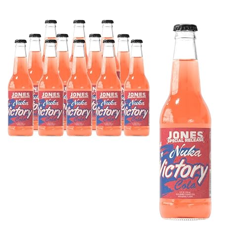 Jones Soda Co. Special Release Nuka Cola Victory | Fallout Merchandise | Cane Sugar Soda | Craft Soda Pop | Soda Soft Drinks | Glass Bottle Soda | Peach & Mango Flavor | (12 Bottles) - Nuka - 12 Bottles