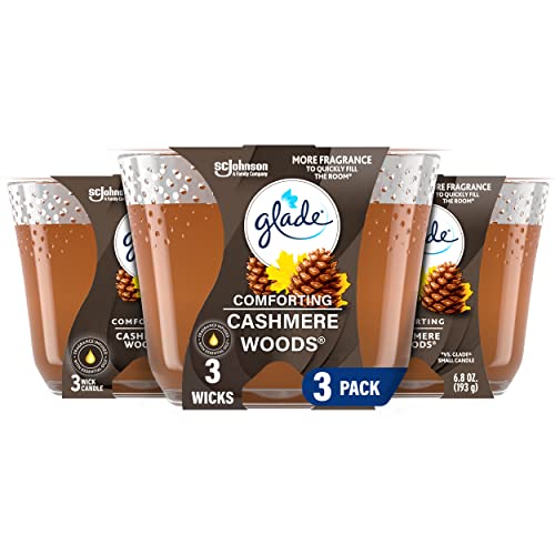 Glade Candle Cashmere Woods, Fragrance Candle Infused with Essential Oils, Air Freshener Candle, 3-Wick Candle, 6.8 Oz, 3 Count - Cashmere Woods