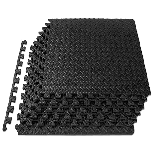 ProsourceFit Puzzle Exercise Mat ½ in, EVA Interlocking Foam Floor Tiles for Home Gym, Mat for Home Workout Equipment, Floor Padding for Kids, Brown, 24 in x 24 in x ½ in, 24 Sq Ft - 6 Tiles - Black - 1/2 Inch - 24 Sq Ft - 6 Tiles