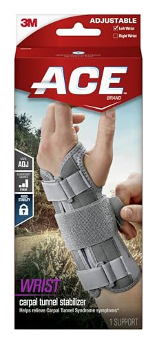 ACE Brand Carpal Tunnel Wrist Stabilizer, Wrist Support for Carpal Tunnel, Adjustable Wrist Brace with Memory Foam Palm, One Size Fits Most - 5.5-9 Inch (Pack of 1) - Left Hand