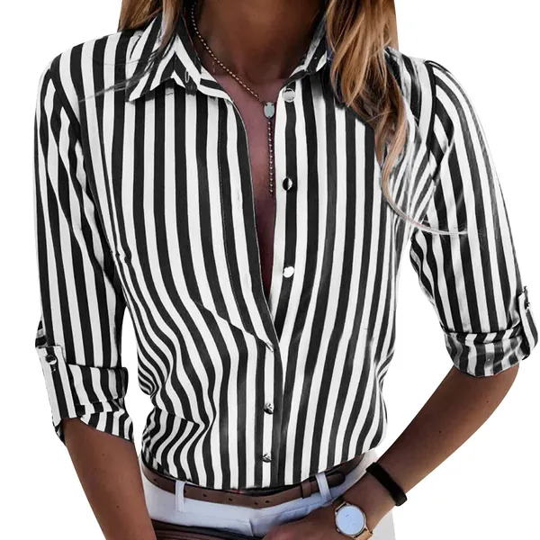 CUTUDE Women Blouses Striped Print Ladies Fashion Short Sleeve Tops Shirts Sexy V Neck Button Casual Loose T-Shirts Tees