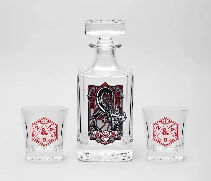 GB Eye Limited Dungeons & Dragons Decanter and 2 Glasses Set - Red and Black Ampersand Design (GLS0005)