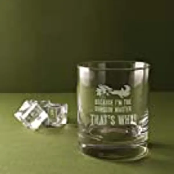 'Because I'm The Dungeon Master That's Why!' Engraved Whiskey Glass Tumbler - Dungeons and Dragons Gifts for Men Women