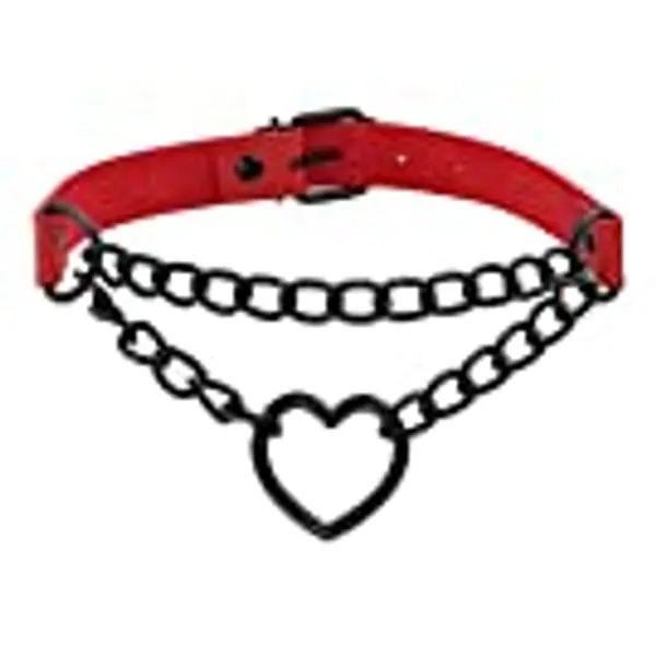MILAKOO PU Leather Punk Choker Necklaces Circle/Heart Charm Adjustable Collar Necklace for Women