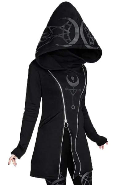 Babao Womens Gothic Cardigan Hoodie Sweatshirt Zipper Long Coat