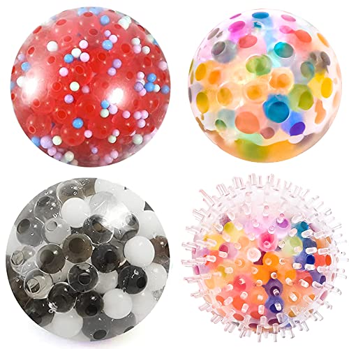 ALMAH Stress Balls for Adults and Kids (4 Pack), Squishy Balls with Water Bead, Squeeze Ball to Relax, Focus, Decompress, Anxiety Relief, for Autism ADHD and More - 4pack-a