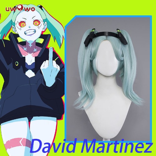 Uwowo Anime Cyberpunk: Edgerunners Cosplay Rebecca Cosplay Wig Light Blue Hair With Ponytail