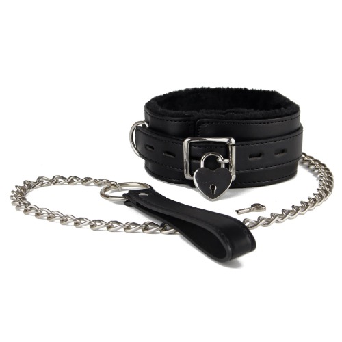 Leather Choker Collar with Long Traction Chain Rugged Durable and Collar Necklace Neck Size Adjustable Suitable for Pet Black (Black) - Black