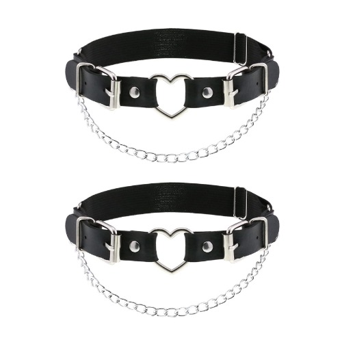 alisikee 2PCs Leather Leg Garter with Chains, Elastic Rock Heart Thigh Garter for Women - Black