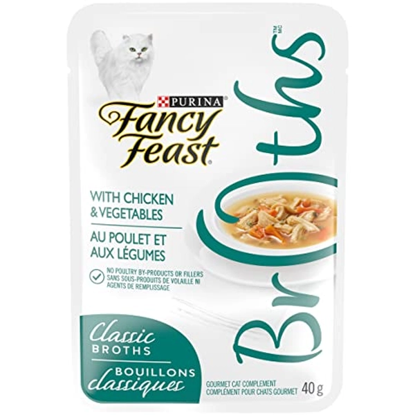 Fancy Feast Cat Food Complement, Classic Broths with Chicken & Vegetables - 40 g Pouch (16 Pack)