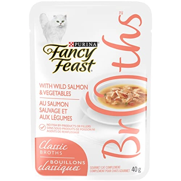 Fancy Feast Cat Food Complement, Classic Broths with Wild Salmon & Vegetables - 40 g Pouch (16 Pack)