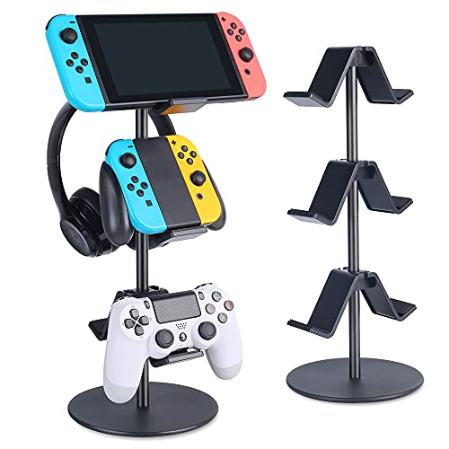 KELJUN Controller Stand 3 Tier,Headphone Holder, Multi Adjustable Game Controller Headset Hanger for All Universal Gaming PC Accessories, Xbox PS4 PS5 Nintendo Switch(Smart Black) - Smart Black