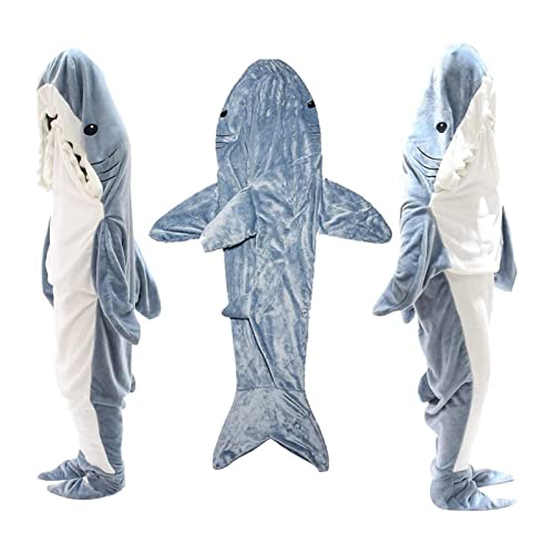 Umifica Shark Blanket Adult - Wearable Flannel Shark Tail Hoodie Onesie with Hood - Soft Cozy Adult Onesie Shark Sleeping Bag,Cosplay Shark Pajamas,Shark Costume Gifts for Adults Kids - XXL 168-180 cm - Blu