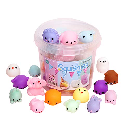 KINGYAO Squishies Squishy Toy 24pcs Party Favors for Kids Mochi Squishy Toy moji Kids Mini Kawaii squishies Mochi Stress Reliever Anxiety Toys Easter Basket Stuffers fillers with Storage Box - 24pcs