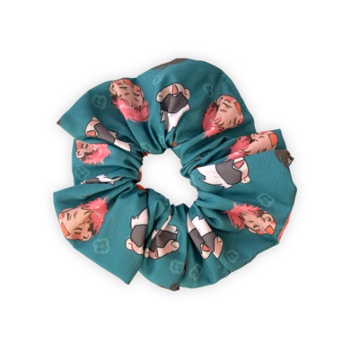 Jujutsu Sorcerers Teal Anime Scrunchie (matte) - lite