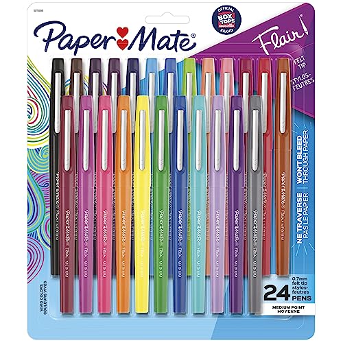 Paper Mate Felt Tip Pens Flair Marker Pens, Medium Point, Assorted, 24 Count - 24 Count Flair