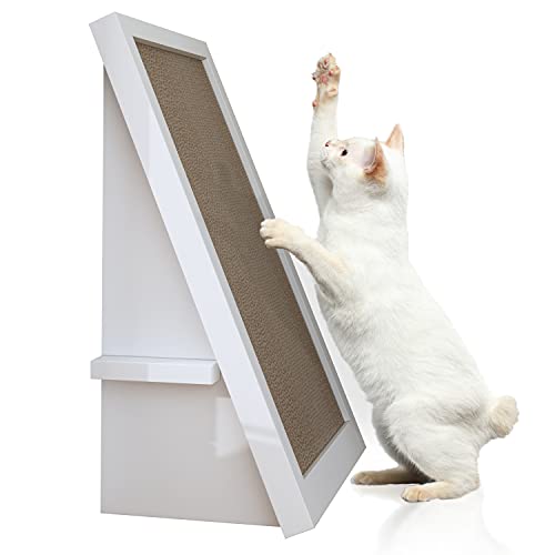 WAY BASICS Premium Cat Scratcher Incline Wedge Scratchy Ramp - Reversible zBoard Lasts 5X Longer (Free Silvervine Organic Catnip) - White