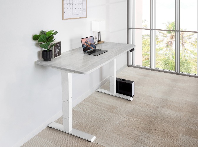 Standing Office Desk - L (70" × 29") / White / Oak White