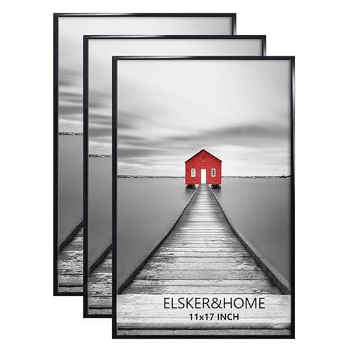 ELSKER&HOME 11x17 Poster Frame 3 Pack, Black Picture Frame for Horizontal or Vertical Wall Mounting, Durable and Scratch-proof - Black - 11x17